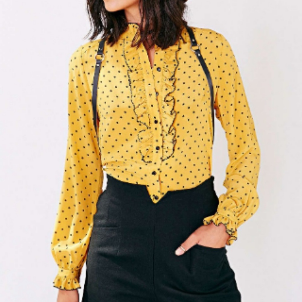 Edith & Ella Ruffled Silk Blouse - button down L
